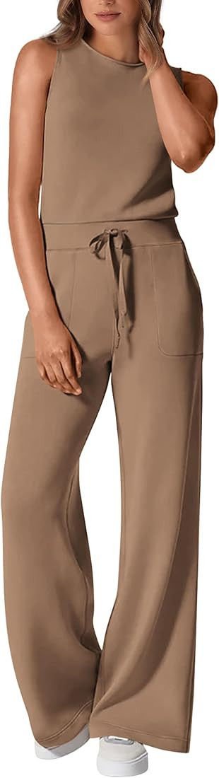 PRETTYGARDEN Womens Jumpsuits Summer Casual One Piece Outfits Sleeveless Wide Leg Long Pants Romp... | Amazon (US)