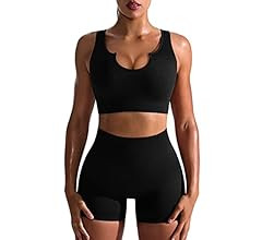 OQQ Workout Outfits for Women 2 Piece Seamless Ribbed High Waist Leggings with Sports Bra Exercis... | Amazon (US)