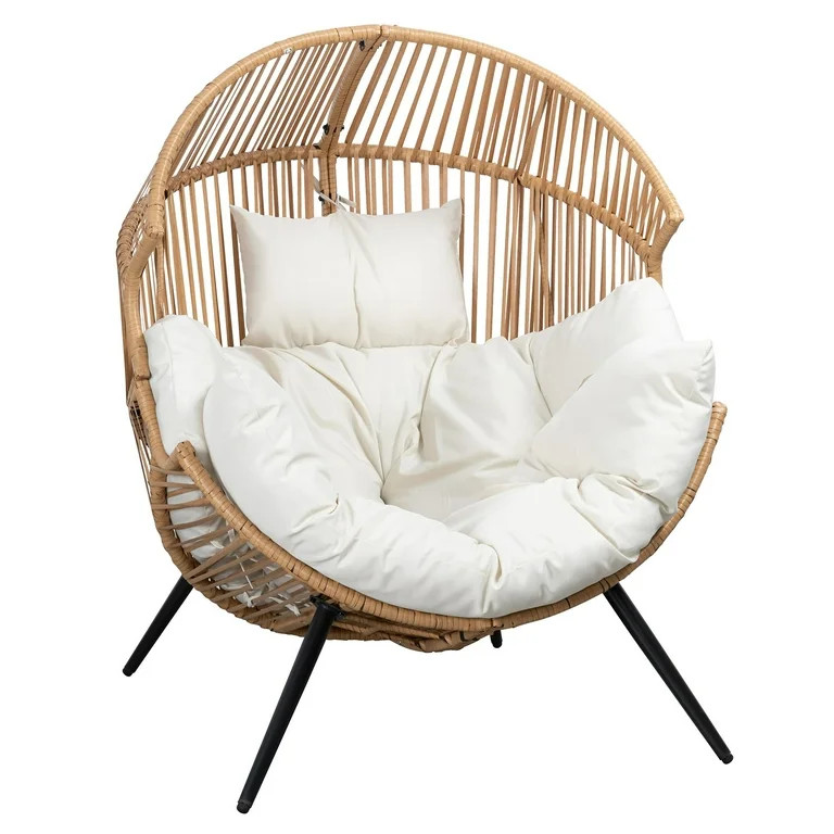 Walsunny Egg Chairs Outdoor Patio Wicker Oversized Egg Shell Lounger Lawn Chair with Cushion for ... | Walmart (US)