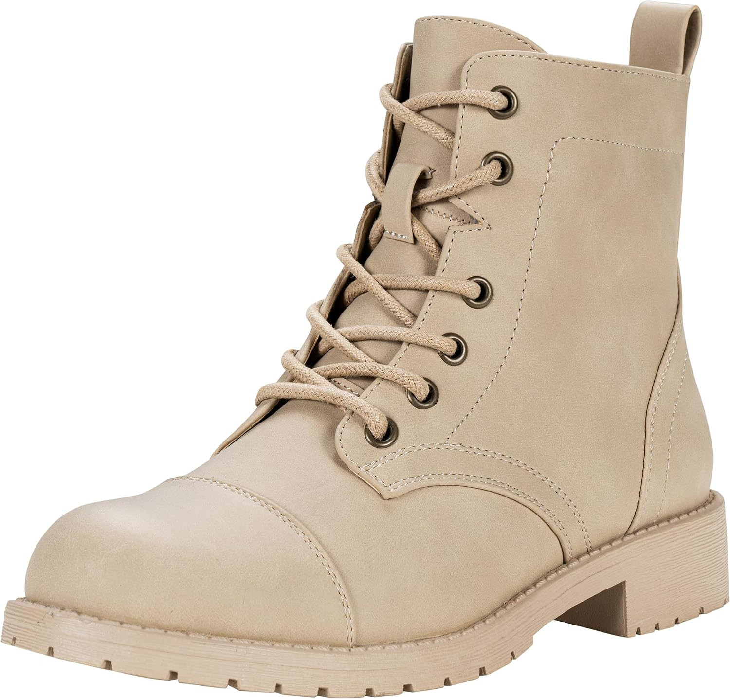 Vepose Women's Lace Up Combat Ankle Boots, Cap Toe Low Block Heel | Amazon (US)