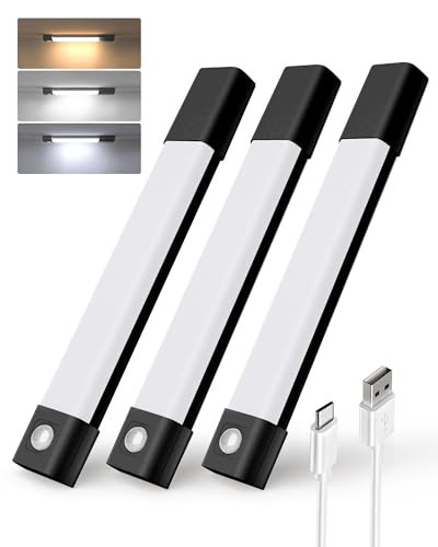 EZVALO Under Cabinet Lighting, Wireless Closet Lights, 30 LED Rechargeable Motion Sensor Light, Dimmable, 3 Color Temperatures, Counter Lights for Kitchen, Pantry, Bedroom, Wardrobe(3 Pack, Black) | Amazon (US)