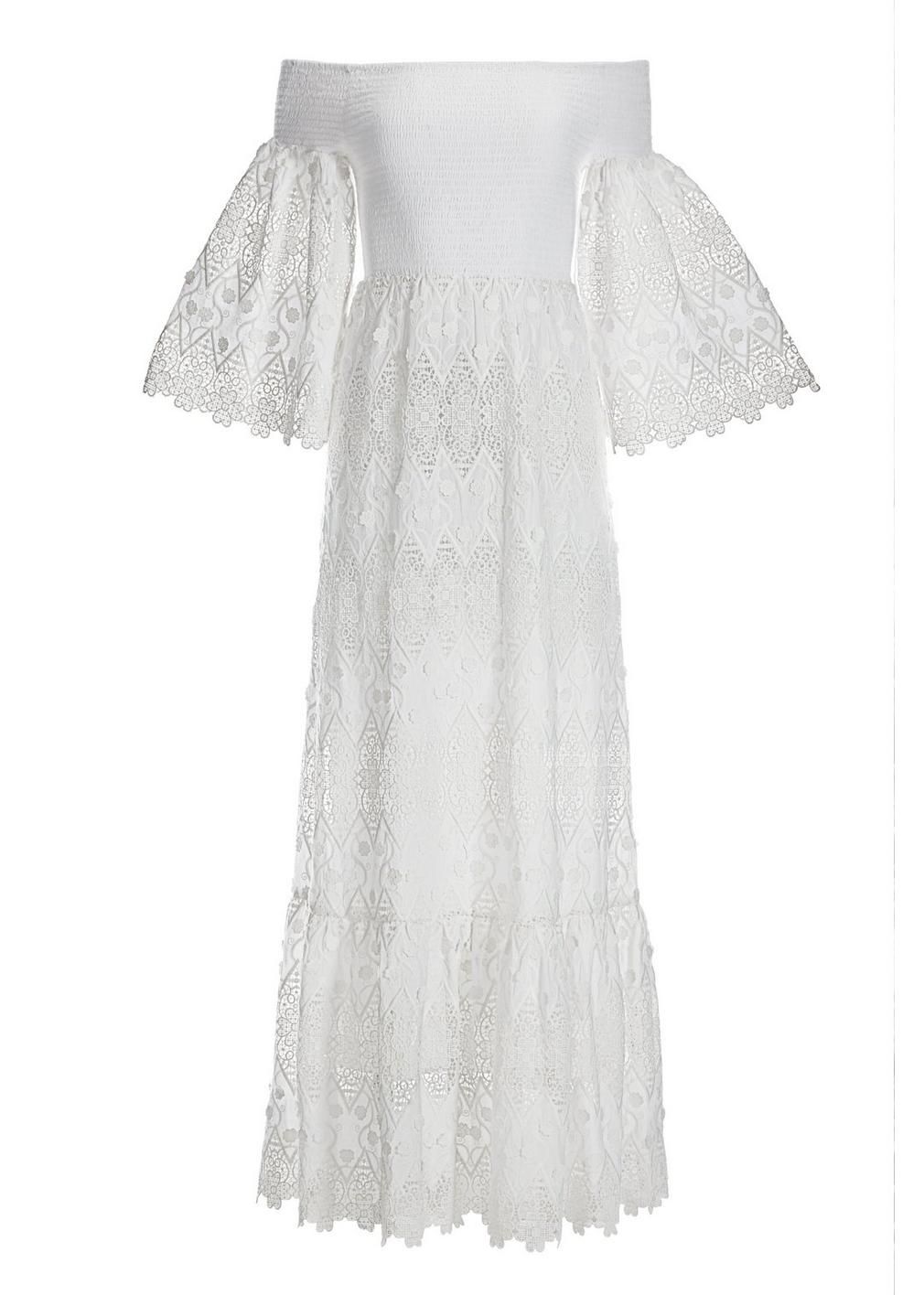 Smocked Off-The-Shoulder Lace Maxi Dress | Boston Proper