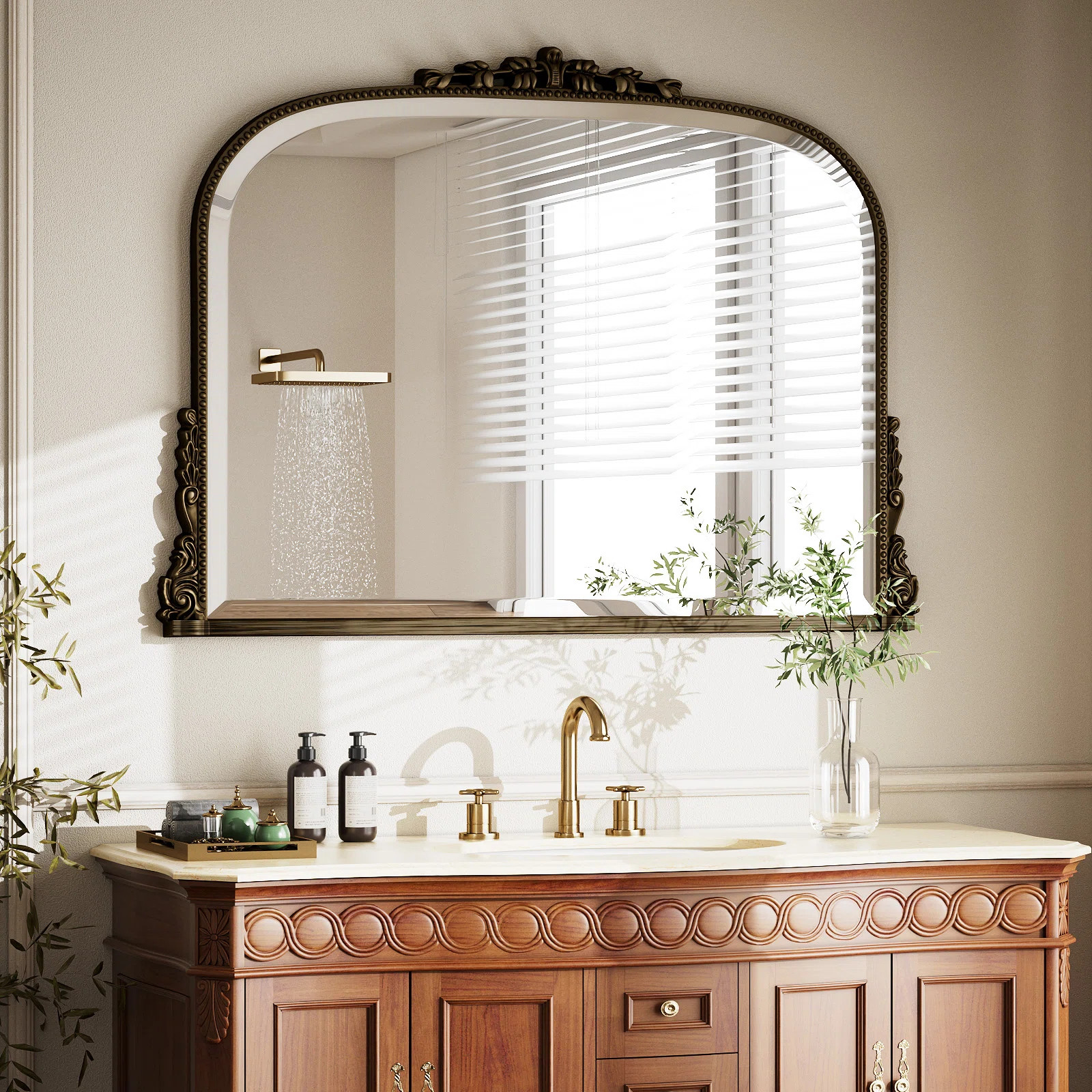 Vintage Baroque Mirror Arched Bathroom Wall Mirror For Elegant Decor | Wayfair North America