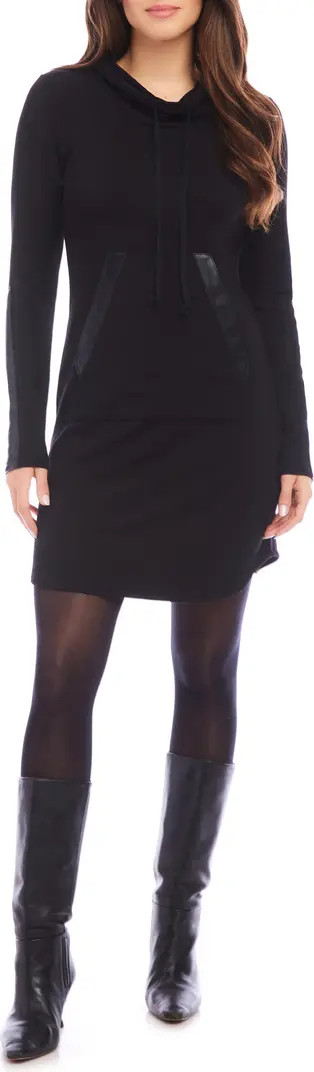 Karen Kane Faux Leather Trim Long Sleeve Hooded Sweatshirt Dress | Nordstrom | Nordstrom