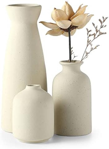 CEMABT Beige Ceramic vase Set-3 Small Flower vases for Decor,Modern Boho Farmhouse Home Decor,Dec... | Amazon (US)
