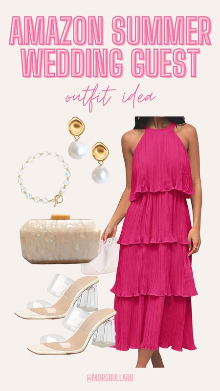 Amazon summer wedding guest outfit idea | Amazon fashion | summer wedding guest dress | hot pink summer wedding guest dress | Amazon acrylic clutch | Amazon clear block heels | Amazon gold pearl drop earrings | Amazon pearl bracelet | what to wear to a summer wedding 

#LTKSeasonal #LTKWedding #LTKStyleTip