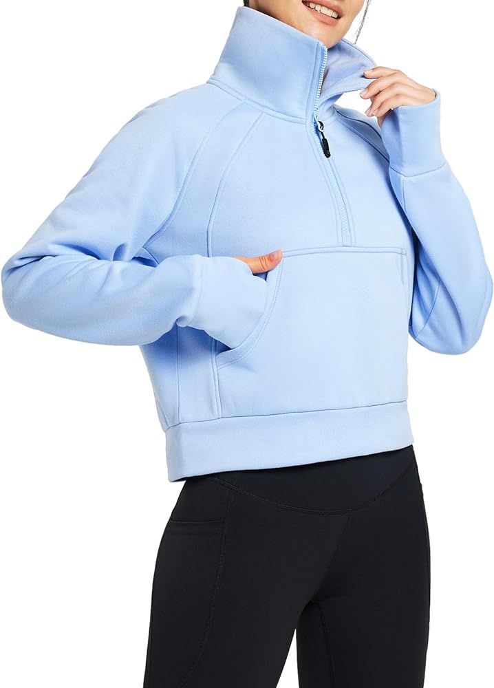 BALEAF Women Half Zip Pullover Fleece Lined Oversized Sweatshirt Long Sleeve Crop Tops Sweater Th... | Amazon (US)