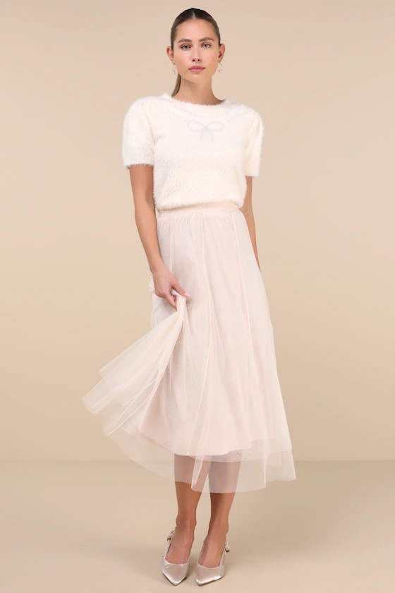 Fabulous Chicness Cream Tulle High-Rise Midi Skirt | Lulus