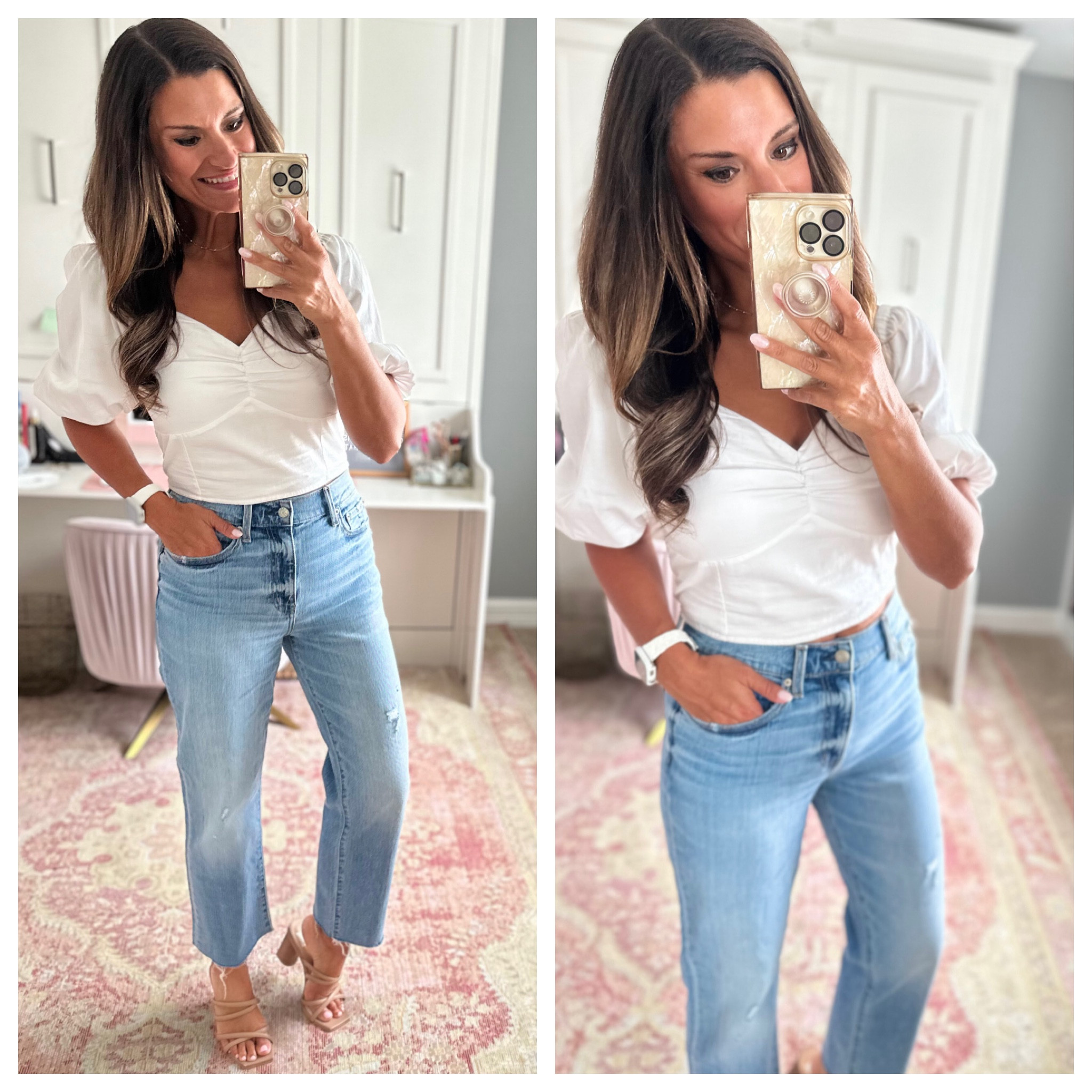 Great white top with puff sleeves paired with jeans 

#LTKOver40 #LTKStyleTip #LTKFindsUnder50