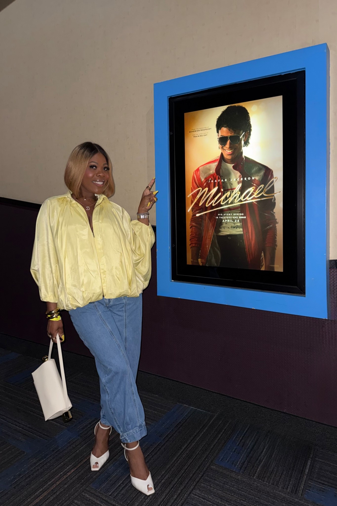 A little outfit of the night 💛 I just left the premiere of Michael biopic movie and it was incredible! The performances and the music was everything and then some !!! Date night outfit , spring outfit , denim outfit, elevated casual for date night 

#LTKootd #LTKdayinmylife #LTKMidsize