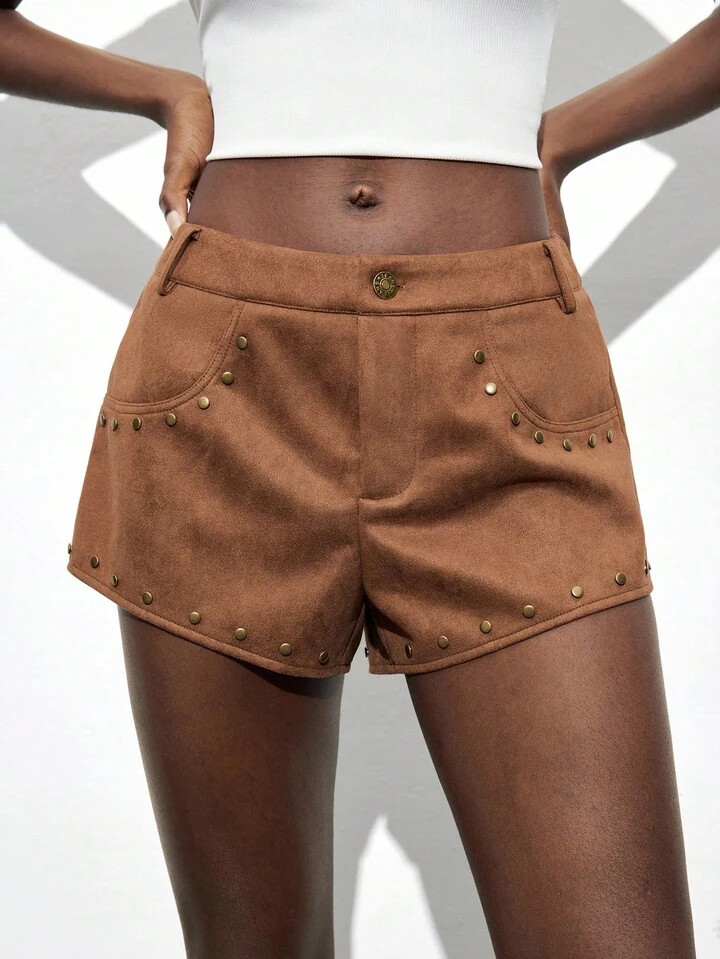 Maija Women's Fashion Casual Rivet Decorated Mini Shorts | SHEIN