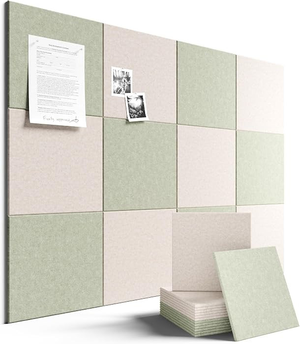 Large Felt Bulletin Board 48" x 36" Cork Board Alternative-12 Pack with 70 Safe Removable Adhesive Tabs, Felt Boards for Walls Bulletin Boards for Home Office Classroom Pin Board-Oatmeal & Sage | Amazon (US)