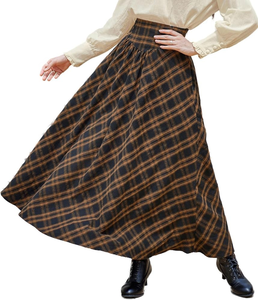 Scarlet Darkness Victorian Skirts for Women Plaid Maxi High Waist Long Skirt | Amazon (US)