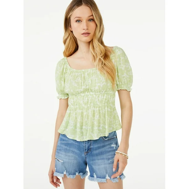 Scoop Women's Puff Sleeve Square Neck Peasant Top | Walmart (US)