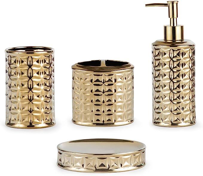 BASDHE Gold Bathroom Accessory Set, 4-Piece Bathroom Decorations Accessories Sets Includes Lotion... | Amazon (US)
