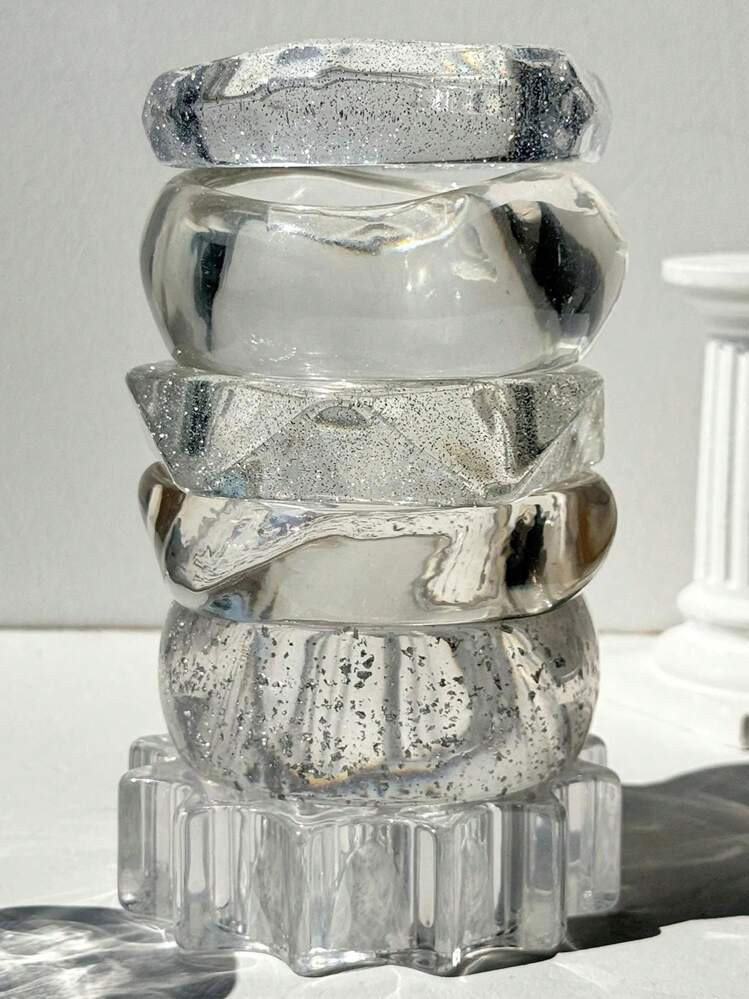 1pc Transparent Sparkling Asymmetrical Gear Distorted Resin Bracelet, Summer Beach Vacation Decorative Bracelet | SHEIN