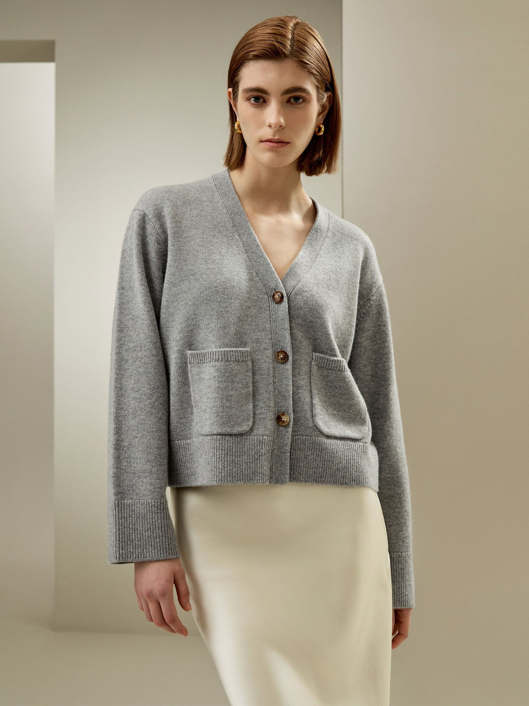 Cropped Wool-Cashmere Blend Cardigan | LilySilk