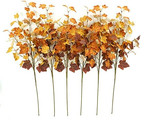 WreathDream 6 pcs 27" Fall Stems Artificial Eucalyptus Stems with Yellow and Rusty Leaves for Flo... | Amazon (US)
