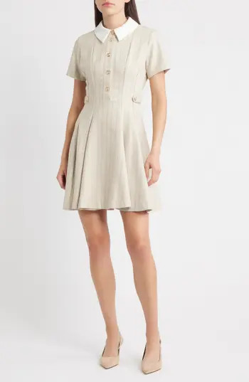 ZOE AND CLAIRE Short Sleeve Fit & Flare Shirtdress in Beige at Nordstrom Rack, Size Large | Nordstrom Rack