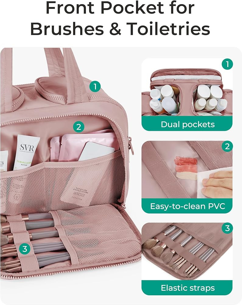 BAGSMART Travel Toiletry Bag, Lightweight Large Wide-open Travel Bag for Women, Puffy Cosmetic Ma... | Amazon (US)