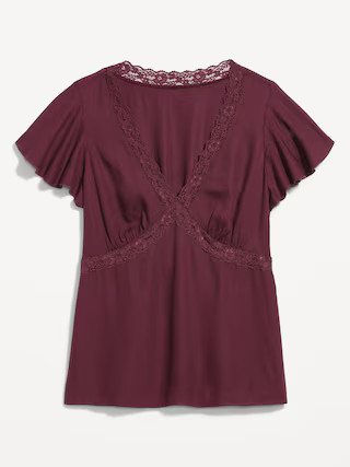 Lace-Trim V-Neck Crepe Top | Old Navy (US)