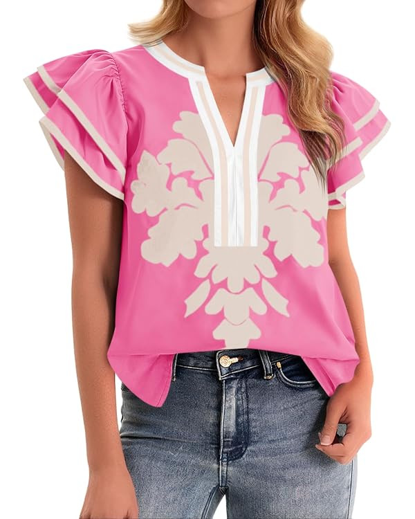 Cicy Bell Womens Ruffle Color Block Blouses Summer Casual V Neck Floral Print Tank Tops Pleated L... | Amazon (US)
