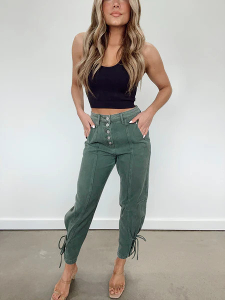Olive Lace Up Denim | Lane 201 Boutique