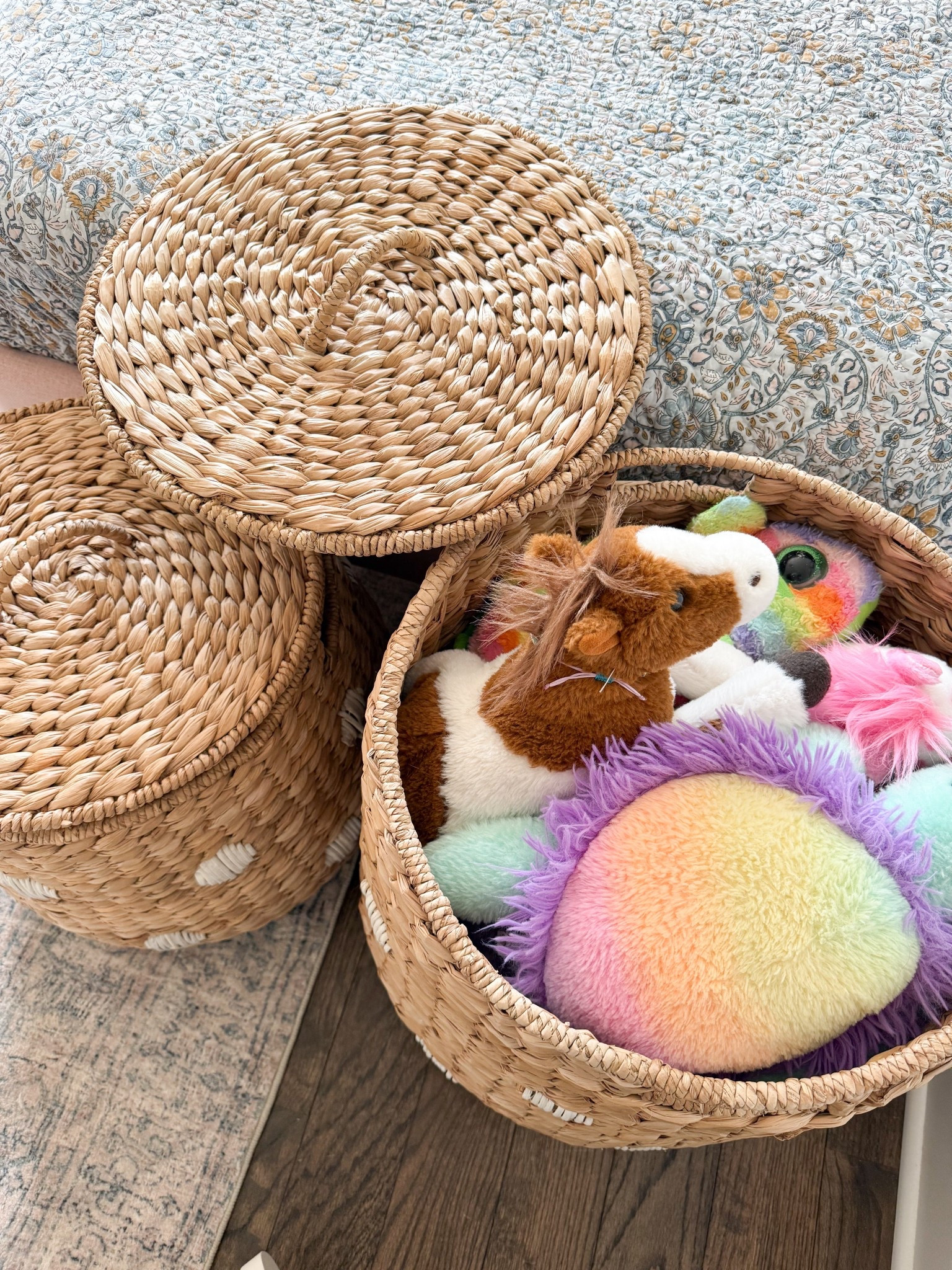 I always add a few l baskets to any kid’s room that I design and this is exactly why! Cute concealed storage that keeps things neat and organized but still accessible. Linking some favorite baskets that I use and recommend often! 

#LTKHome #LTKKids #LTKSaleAlert