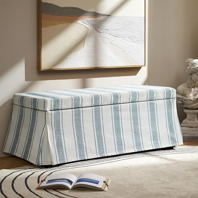 HULALA HOME Storage Bench with Washable Slipcover, Blue | Upholstered End of Bed Bench for Bedroo... | Amazon (US)