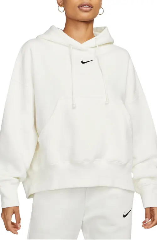 Nike Sportswear Phoenix Fleece Pullover Hoodie in Sail/Black at Nordstrom, Size X-Small | Nordstrom