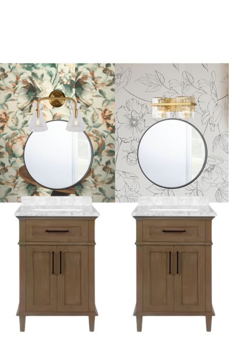 Choices of half bath…. Wallpaper mirror vanity light 

#LTKsalealert