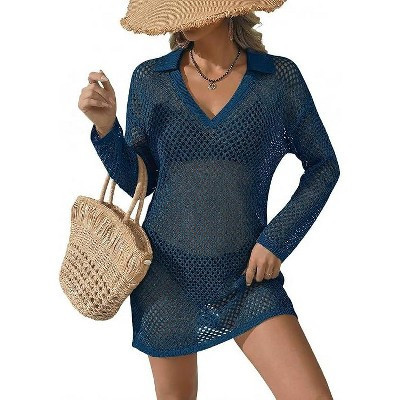 Ekouaer Womens Swimsuit Cover Ups Crochet Swim Coverup Knit Bathing Suit Knit Beach Vacation Outfits Swimwear D Blue Green M | Target