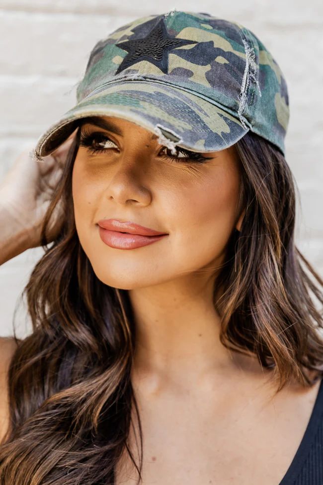 Camo Hat With Black Sparkle Star DOORBUSTER | Pink Lily