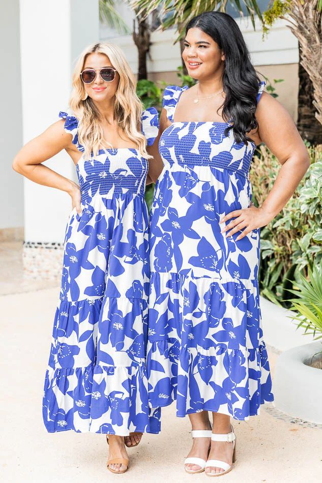 Singing Solo Blue Floral Smocked Bust Maxi Dress | The Pink Lily Boutique