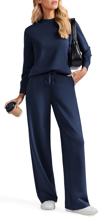 PINSPARK 2 Piece Sets for Women Wide Leg Pants Mock Neck Sweatsuits 2026 | Amazon (US)