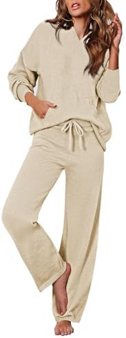 Viottiset Women's 2 Piece Outfits Sweater Set Long Sleeve Hoodies With Pocket Wide Leg Pants Loun... | Amazon (US)