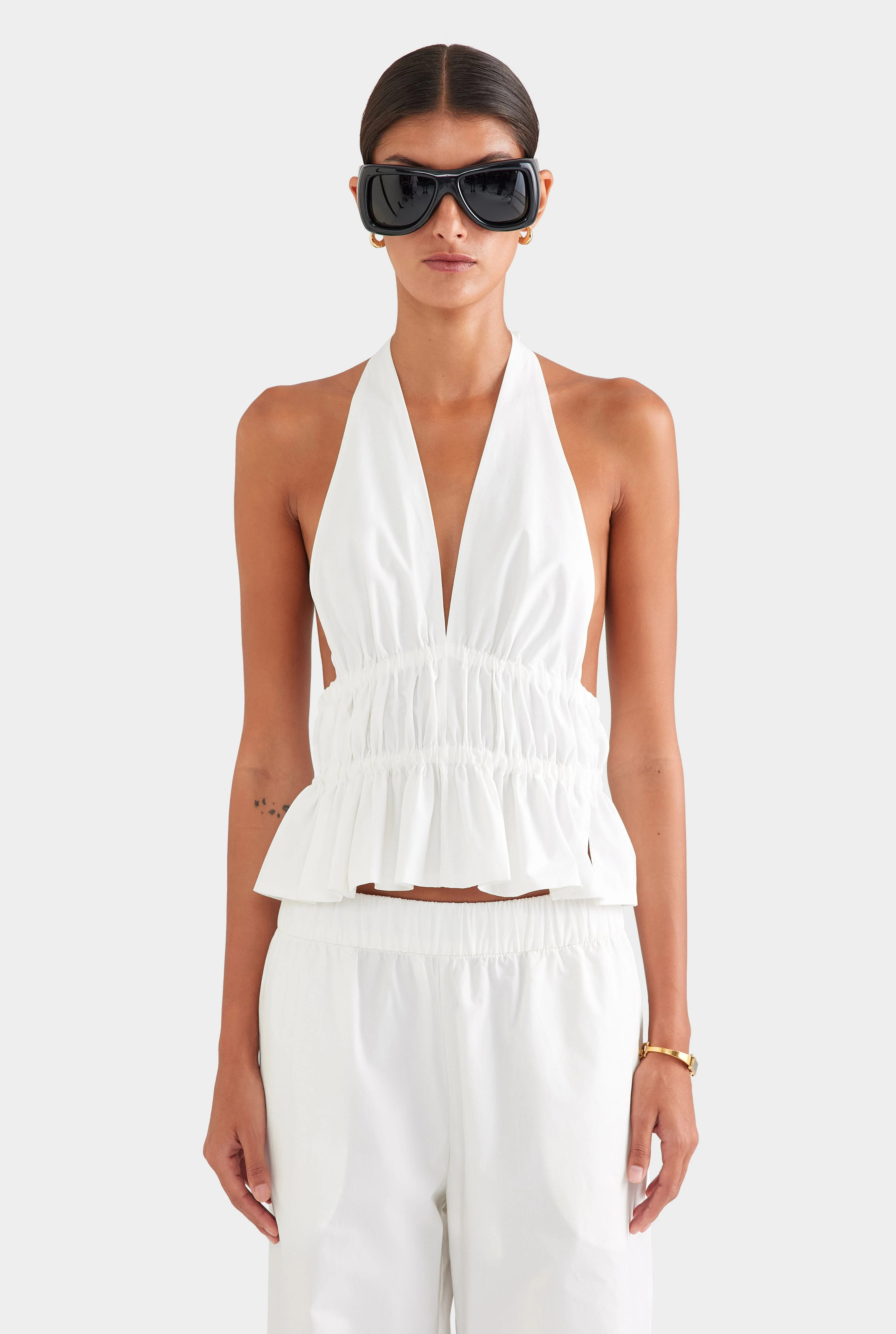 Womens Cotton Poplin Halter Top White | Venroy | Venroy AU