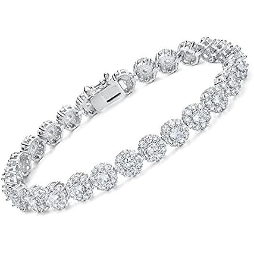 QLKILYR Silver Bracelets for Women, Classic Bling Cubic Zirconia Tennis Bracelet for Female Jewel... | Amazon (US)