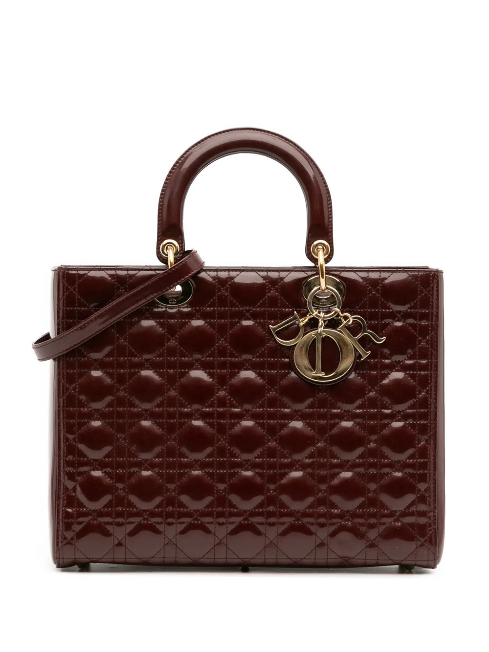Christian Dior Pre-Owned 2013 Large Patent Cannage Lady Dior satchel - Red | Farfetch Global