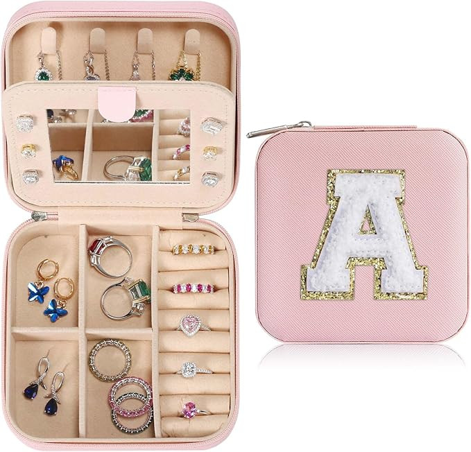 Parima Travel Jewelry Case for Women Girls, A Initial Travel Jewelry Case | Large Jewelry Travel ... | Amazon (US)