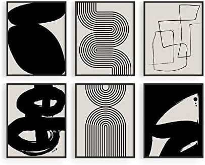 Haus and Hues Black Abstract Painting Aesthetic Wall Art- Set of 6, Modern Abstract Wall Art Black a | Amazon (US)