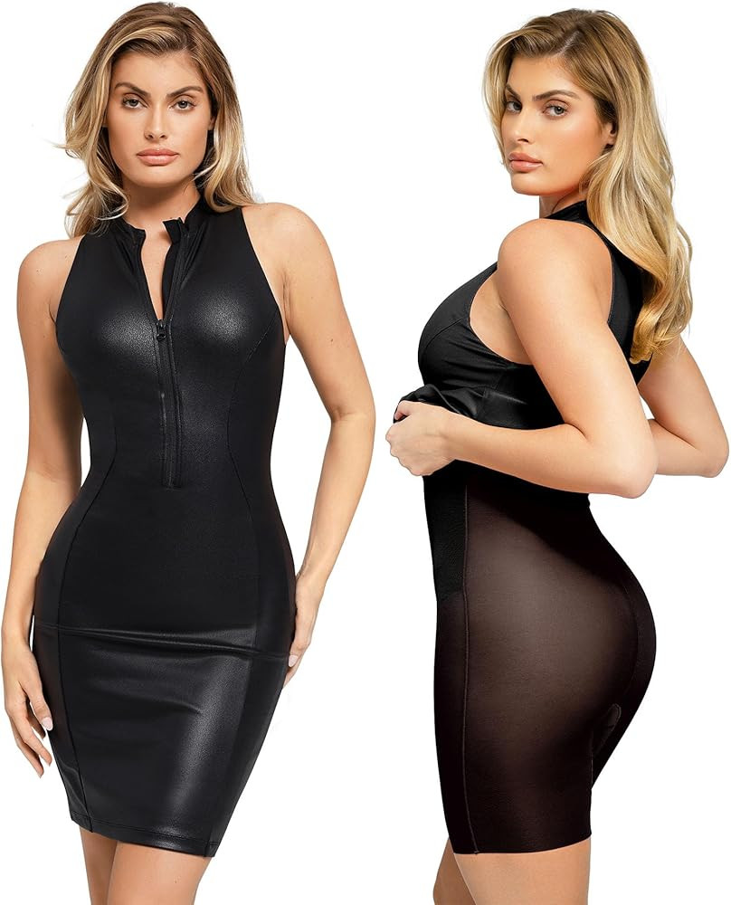 Popilush The Shapewear Dress Leather Dress - Mock Neck Dress | Amazon (US)