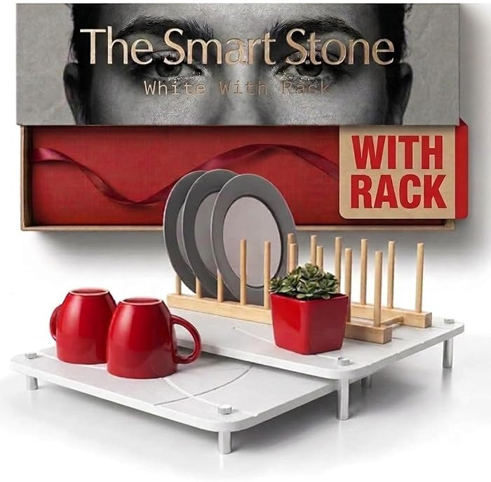 Nested Dish Drying Stone Mat with Bamboo Rack | Large 16"x12" Dish Drying Mat plus 13"x12" Diatom... | Amazon (US)