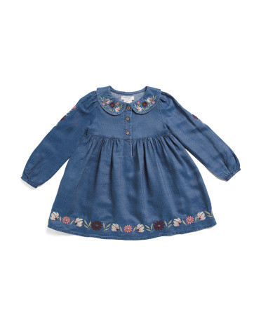 Toddler Girls Embroidered Sleeve And Hem Denim Dress | Lyocell | Marshalls