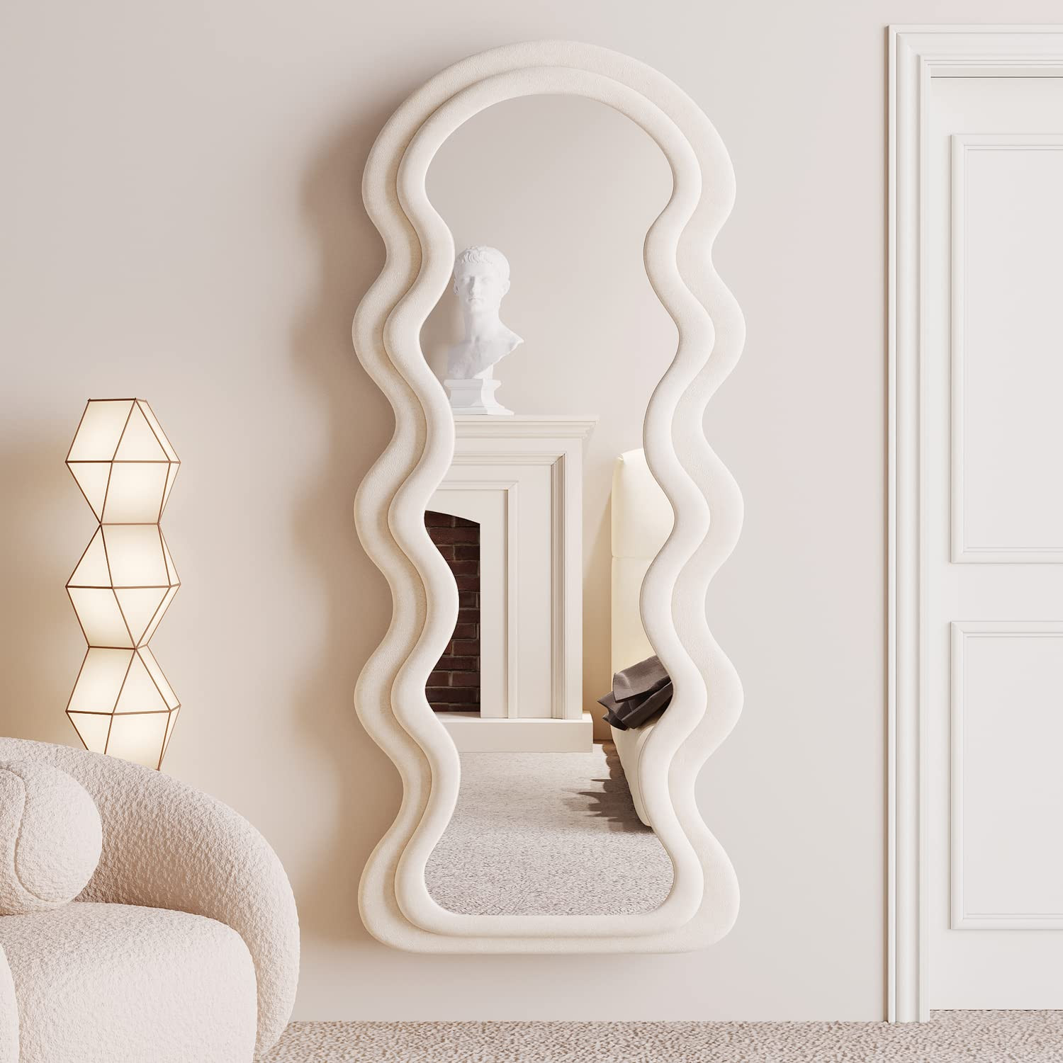 BOJOY Full Length Wavy Arched Mirror, 63x24in, Wall Mount/Standing/Leaning - White | Amazon (US)