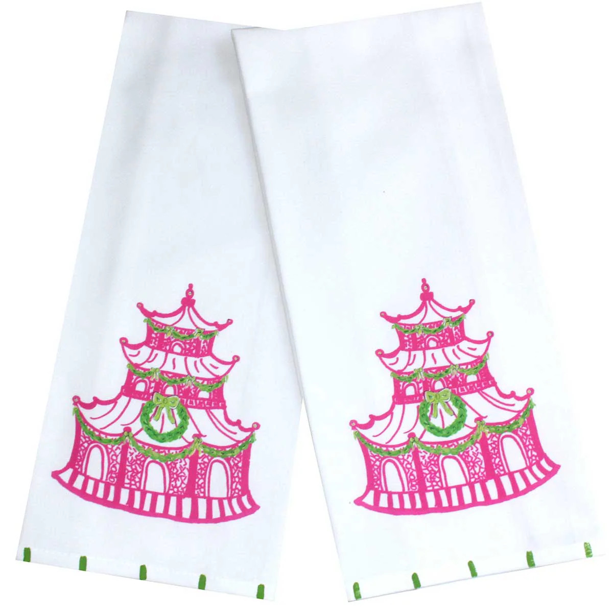Chinoiserie Christmas Pagoda Tea Towel | Lemondaisy Design