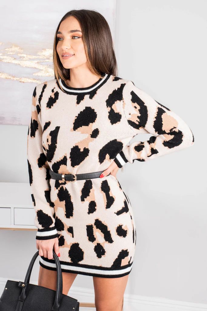 Feel The Fun Brown Leopard Sweater Dress | The Mint Julep Boutique