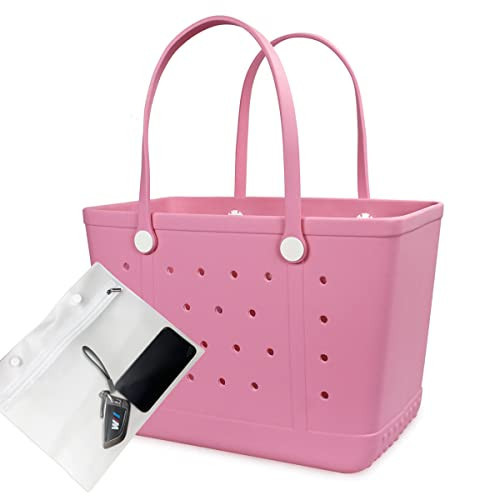 UeKeKicg Large Beach Bag, Rubber Beach Tote Bag Waterproof for Women Outdoor Washable Sports Hand Bag for Gym, Beach, Pool, Yoga (Pink-STB-L) | Amazon (US)