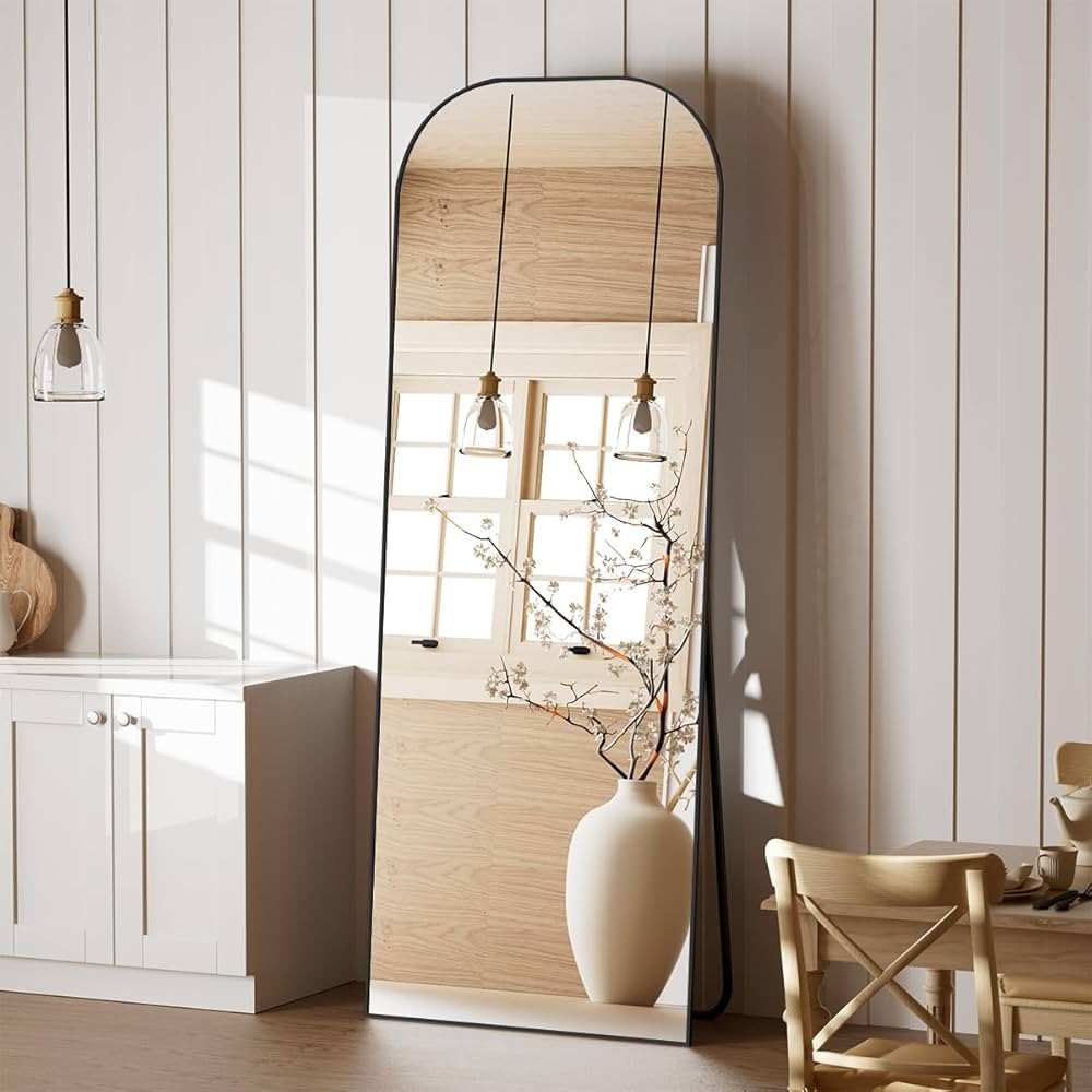 Koonmi Full Length Mirror, 56"x21" Mirror Full Length with Stand, Black Top Square-Edged Floor Mi... | Amazon (US)