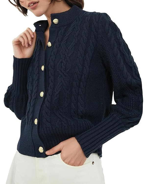 Women's Cardigan Sweater Button Down Long Sleeve Fall Jacket Short Chunky Cable Knit Open Front L... | Amazon (US)